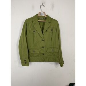 Chicos Womens Jacket Blazer 3 Sz XL Olive Green Fairy Twee Utility Casual